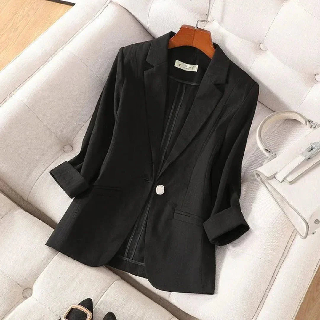 Charlie lightweight linen blazer, slim fit, notched lapel, single-button, roll-up sleeves