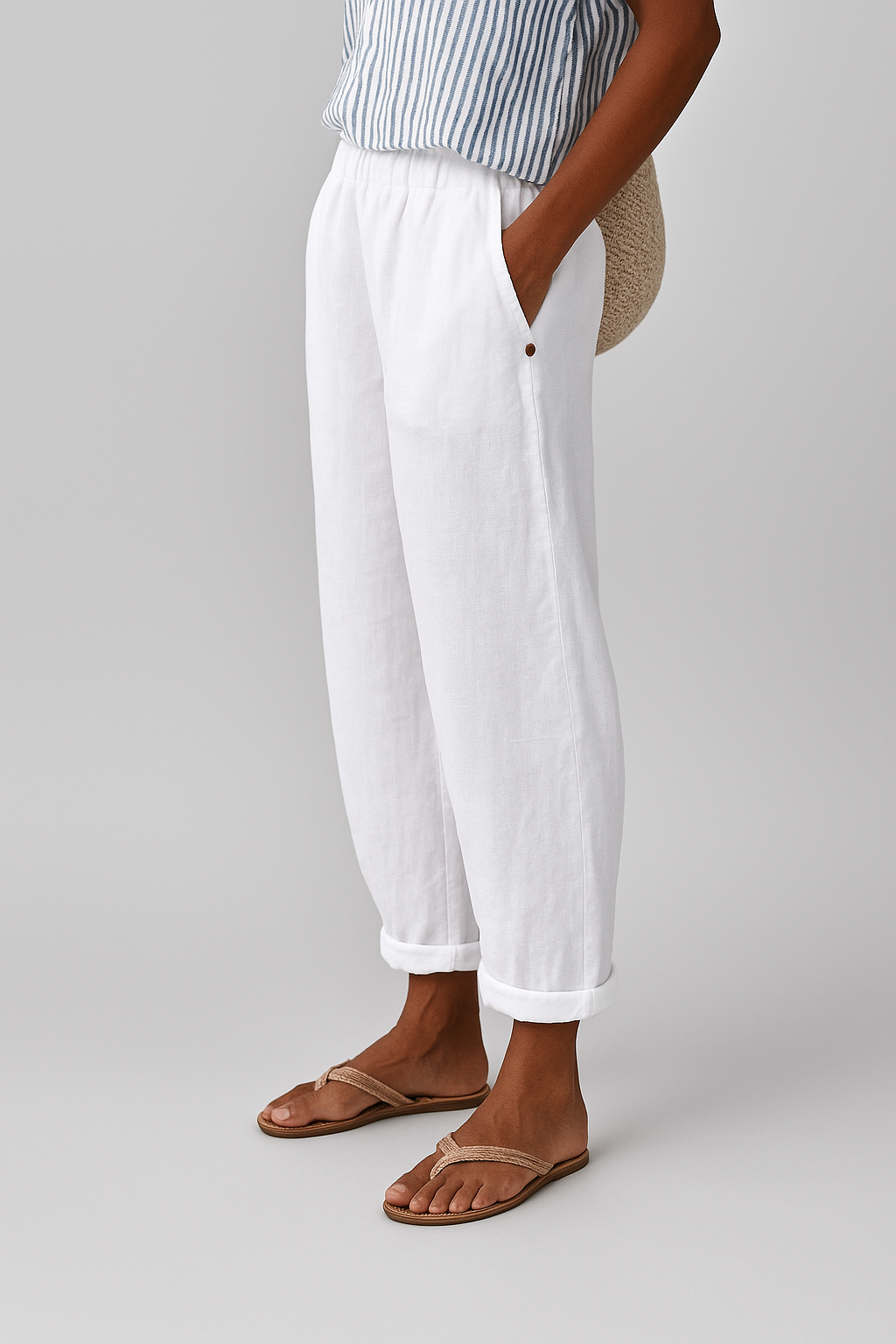 Straight-leg stylish pants with discreet side pockets, lightweight breathable fabric for casual refined wear