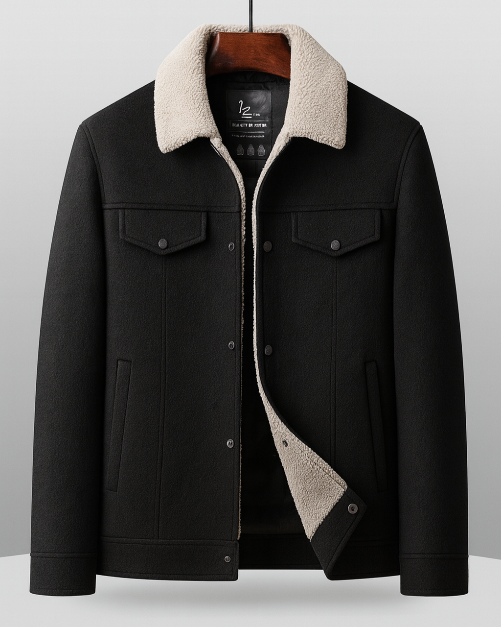 Rhode sherpa wool blend jacket with down-filled liner, textured panels, classic refined casual style