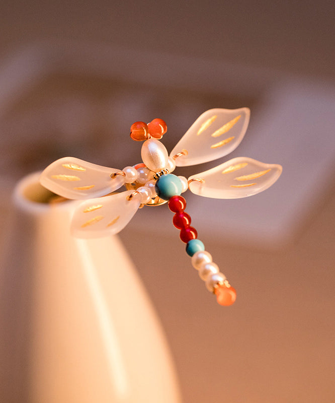 Épingle à cheveux pour enfants en alliage de cuivre de style chinois, motif libellule perlé - Wavlynn