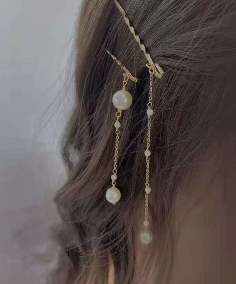 Ensemble de deux épingles à cheveux à pompon en alliage doré de style chinois - Wavlynn