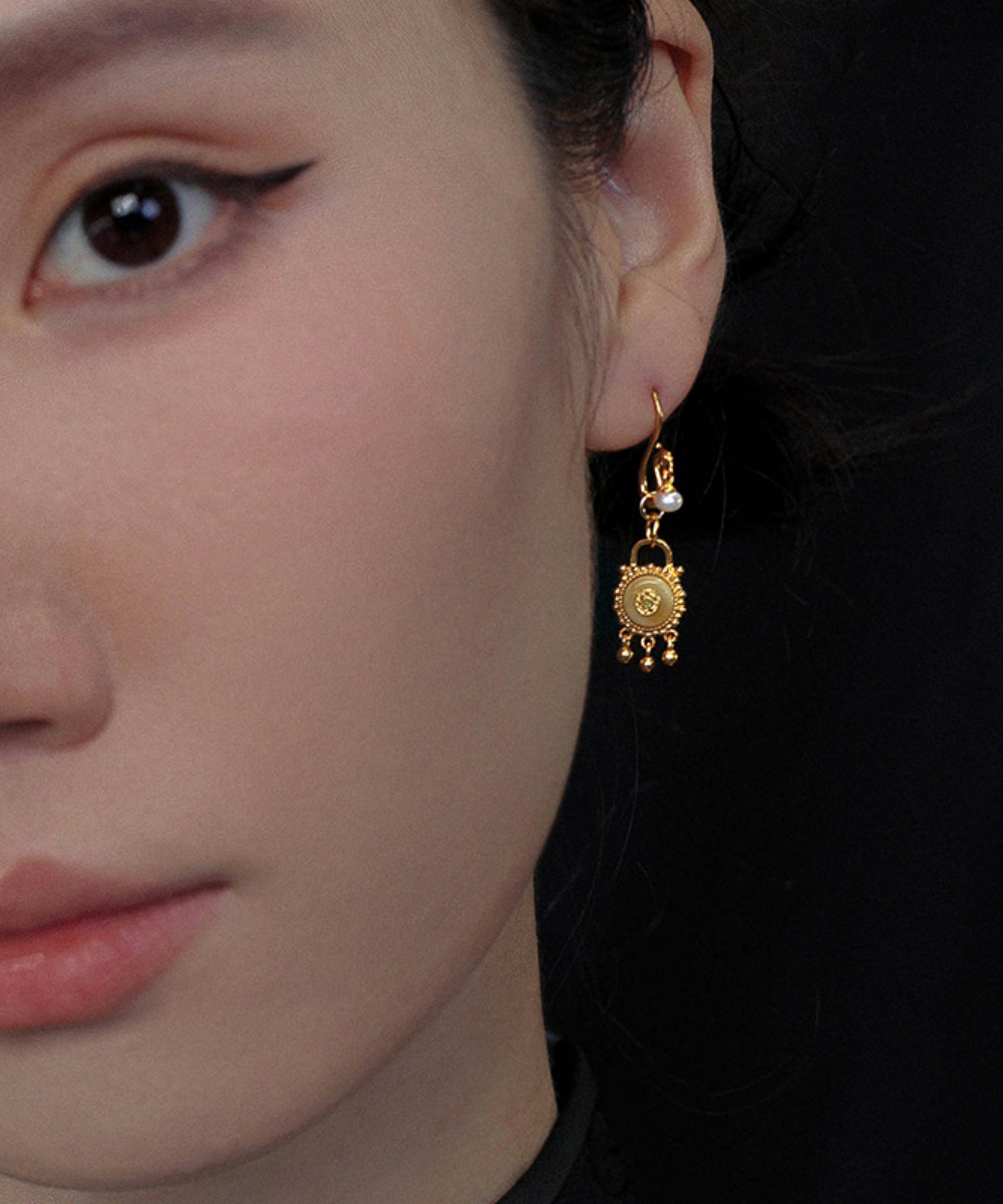 Boucles d'oreilles pendantes en cire d'abeille, perles et argent sterling doré de style chinois - Wavlynn