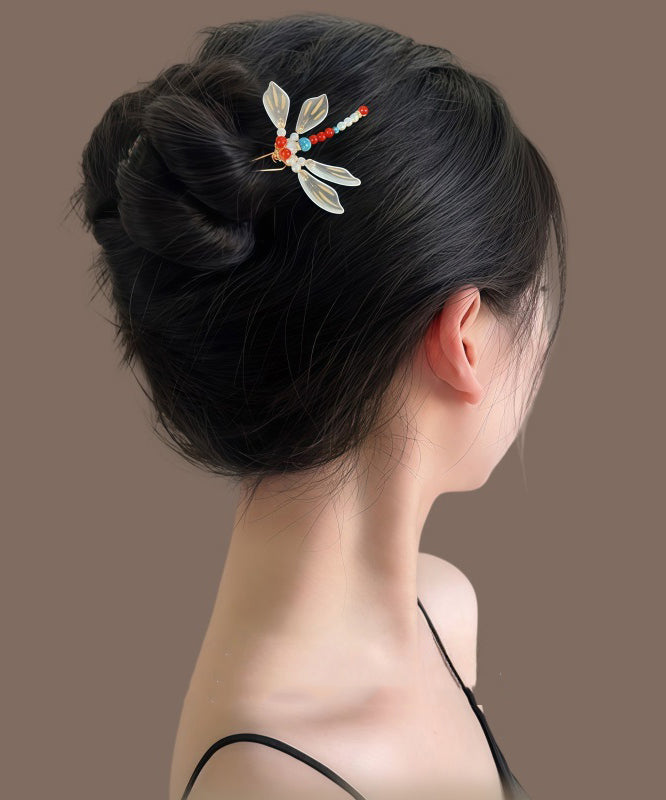 Épingle à cheveux en forme de U en forme de libellule surdorée arc-en-ciel de style chinois - Wavlynn