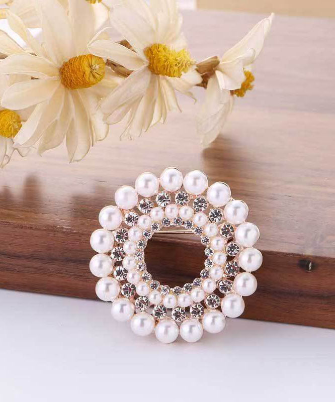 Broches florales élégantes en alliage blanc, perles et zircon - Wavlynn