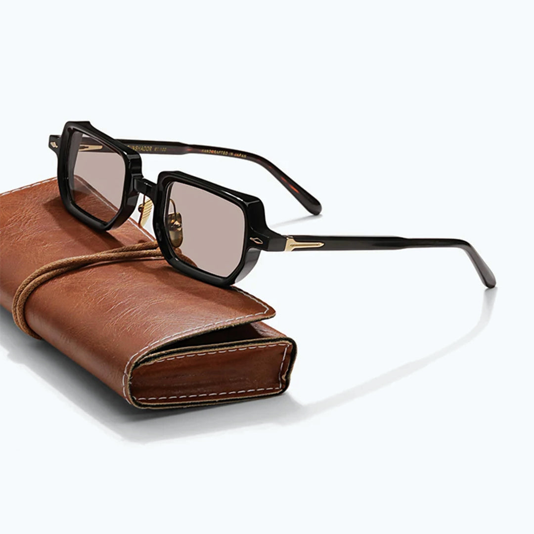 Rivaro rectangular sunglasses handmade Italian acetate tinted UV400 lenses polished minimalist style