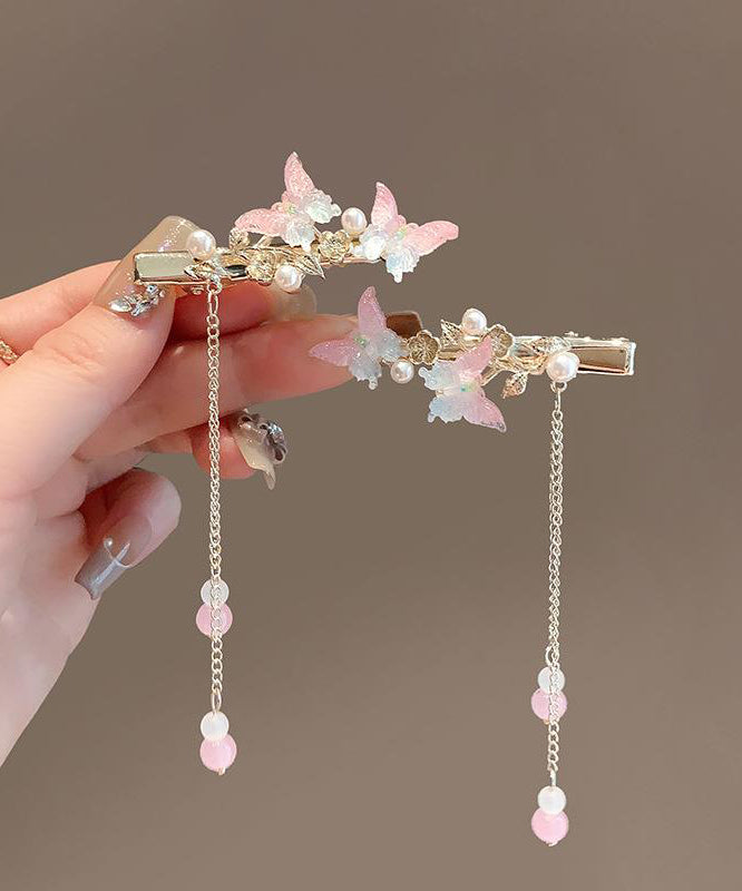 Jolie Γ©pingle Γ cheveux Γ pompon en alliage rose avec perles et papillon - Wavlynn