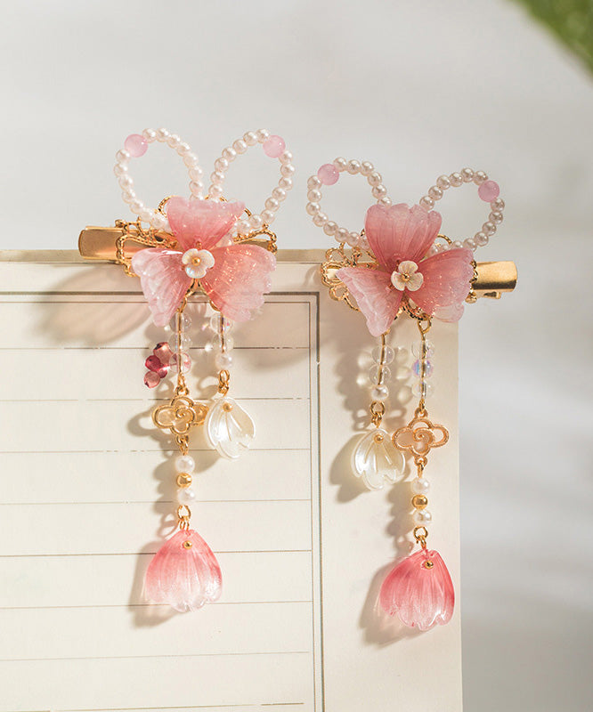 Épingles à cheveux roses mignonnes en alliage de cuivre avec pompon nacré (paire) - Wavlynn