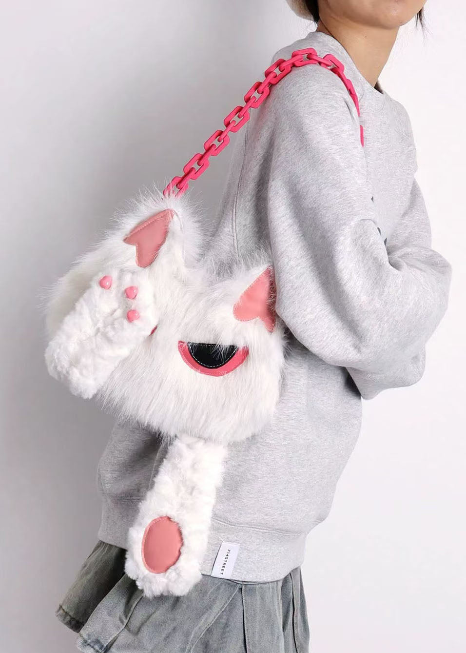 Sacs à bandoulière en fausse fourrure solide et durable en forme de chat blanc mignon - Wavlynn