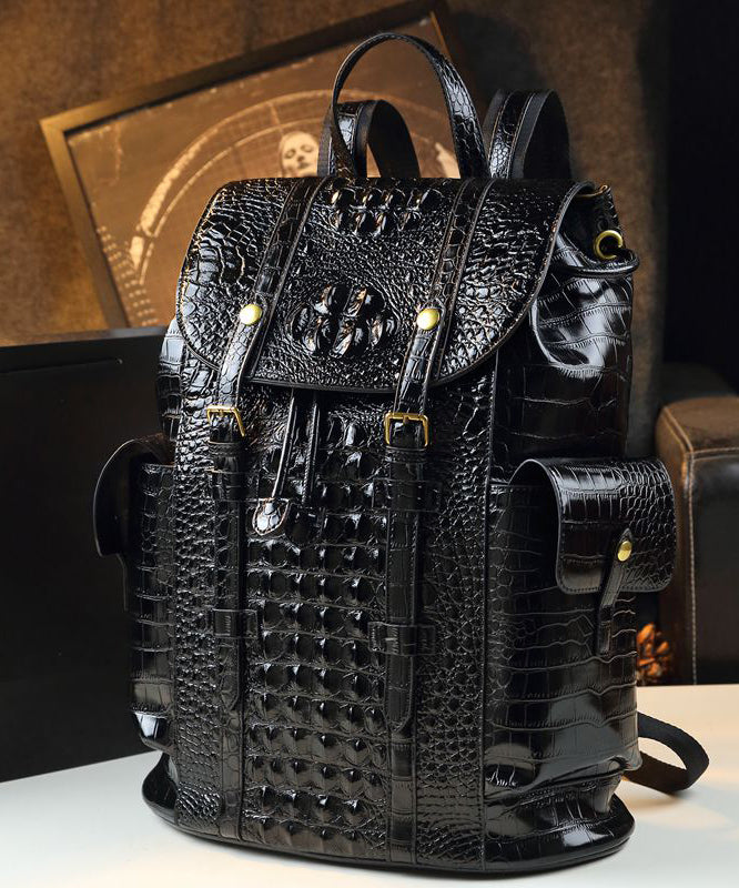 Sac à dos en similicuir noir à motif alligator, grande capacité, à faire soi-même - Wavlynn