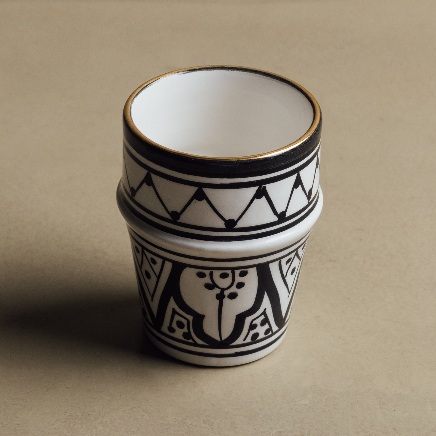 Fez Noir Small Cup - Moroccan Dinnerware Adorned with 12 Carat Gold Accents - Wavlynn