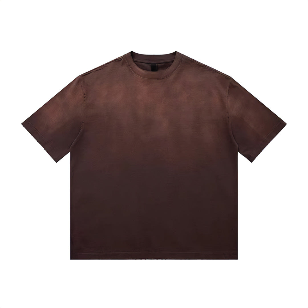 Dark gradient wash oversized t-shirt in vintage distressed cotton with frayed edges and relaxed fit
