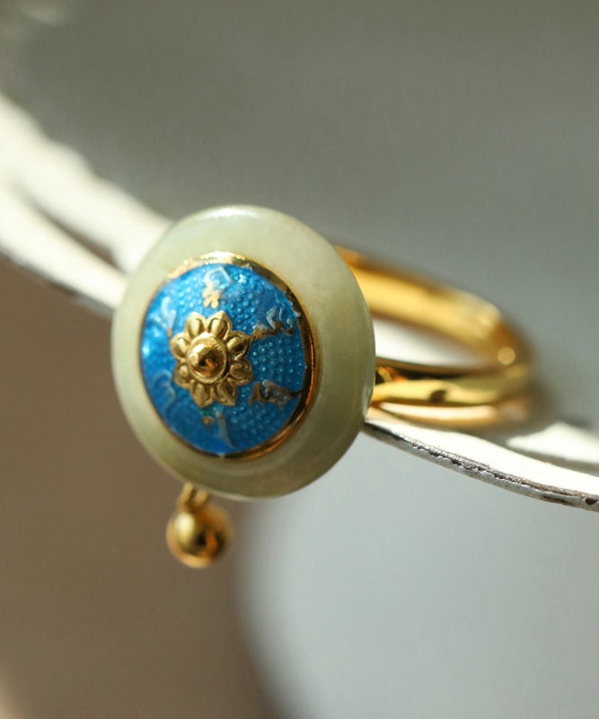 Bagues rotatives élégantes en argent sterling doré et en jade cloisonné - Wavlynn