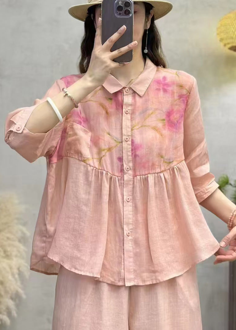Aire Linen Blouse by Wavlynn Lightweight Textured Linen Top With Voluminous Balloon Sleeves For Women