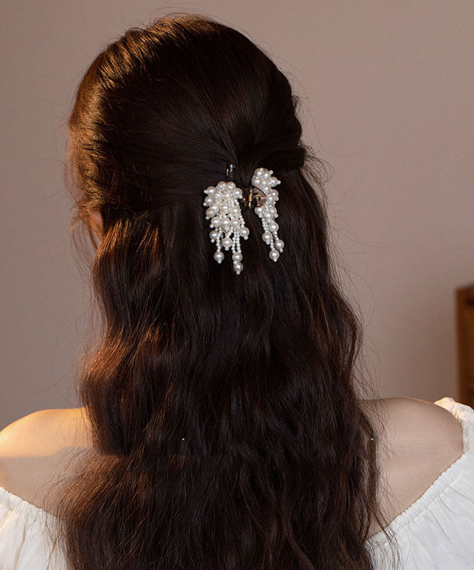 Épingle à cheveux élégante en alliage acrylique blanc avec pompon de perle - Wavlynn