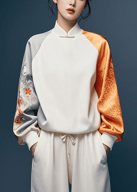Hauts orientaux lgants en soie patchwork asymtrique blanc pour le p ...