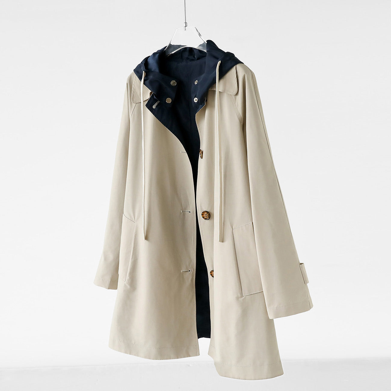 Elise Leroy Kensington reversible hooded coat retro contrast colors straight silhouette spliced detail