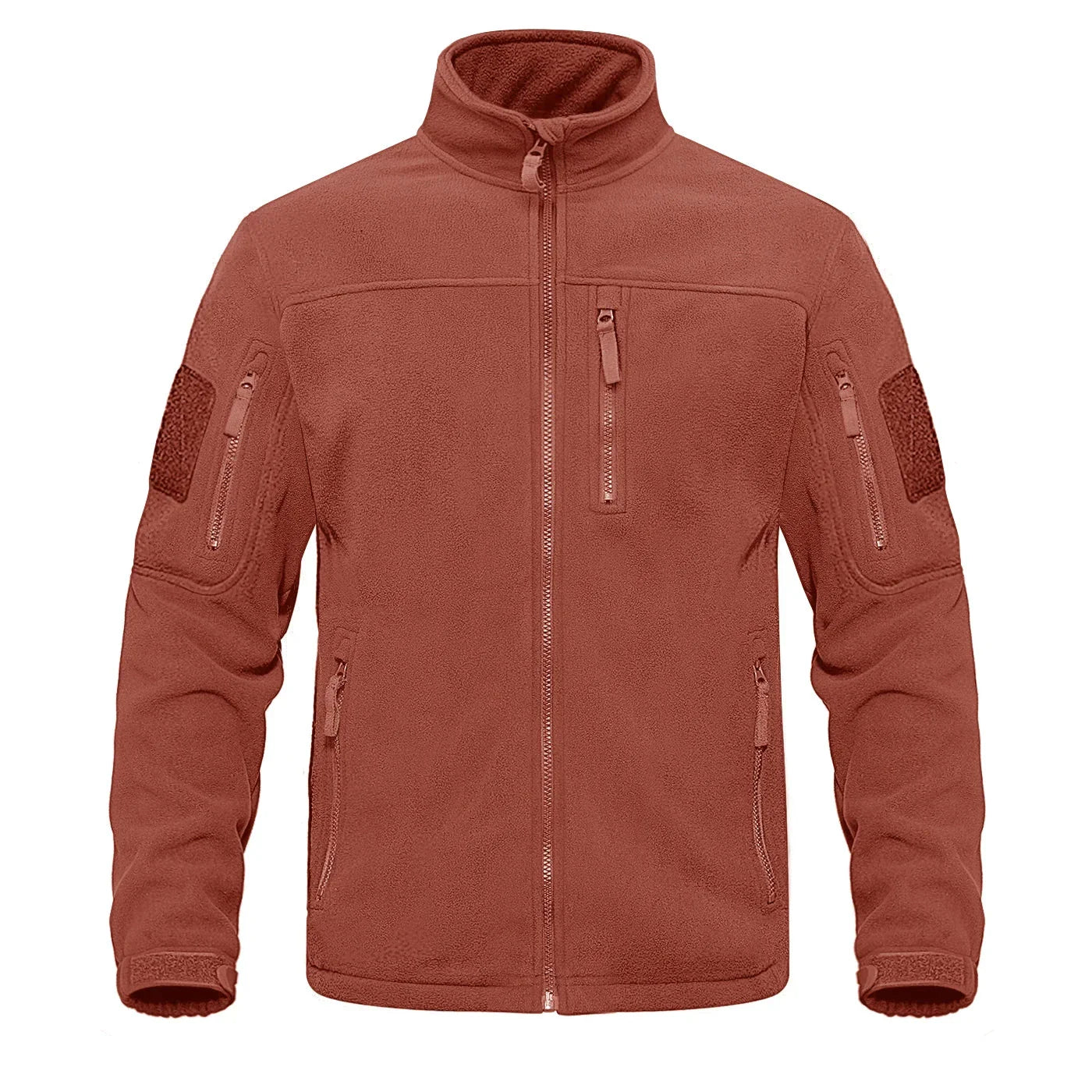Men's navy thermal fleece full-zip jacket with high collar and multiple zippered pockets