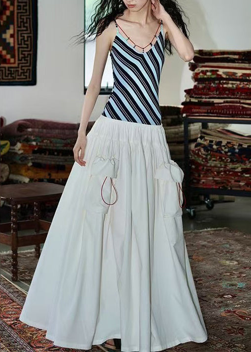 Wavlynn Blue Striped Long Shirt Dress With Patchwork Belt Side Slit Bracelet Sleeves For Women Casual Spring main image 1