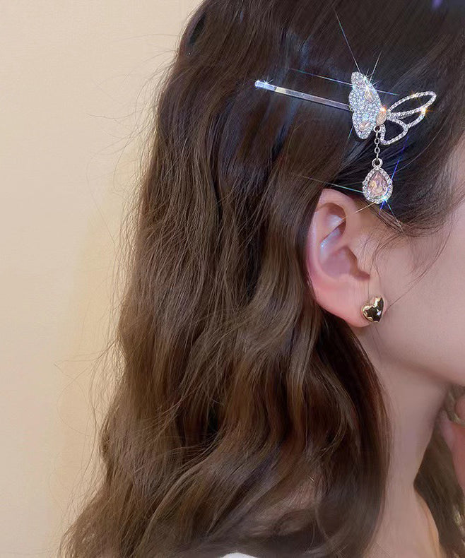 Épingle à cheveux en alliage de zirconium rose fin, motif papillon et goutte d'eau - Wavlynn