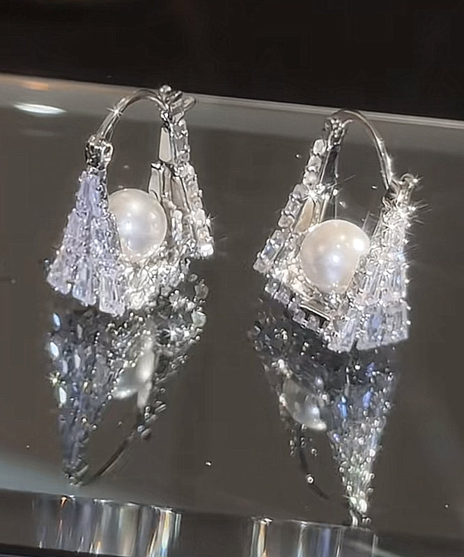 Boucles d'oreilles créoles en argent sterling et perles de zircon pour sac à main - Wavlynn