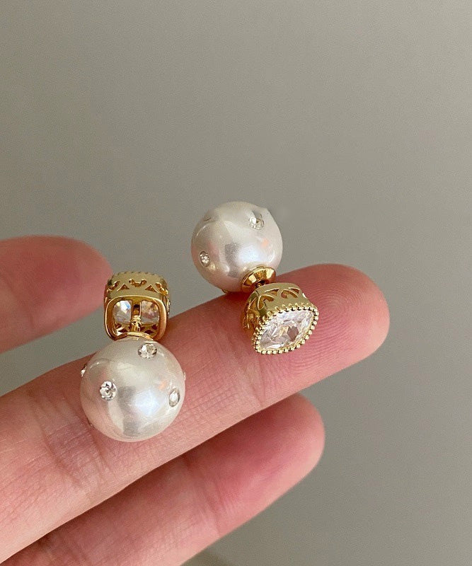 Boucles d'oreilles Γ tige en cuivre blanc et perles de zircon - Wavlynn