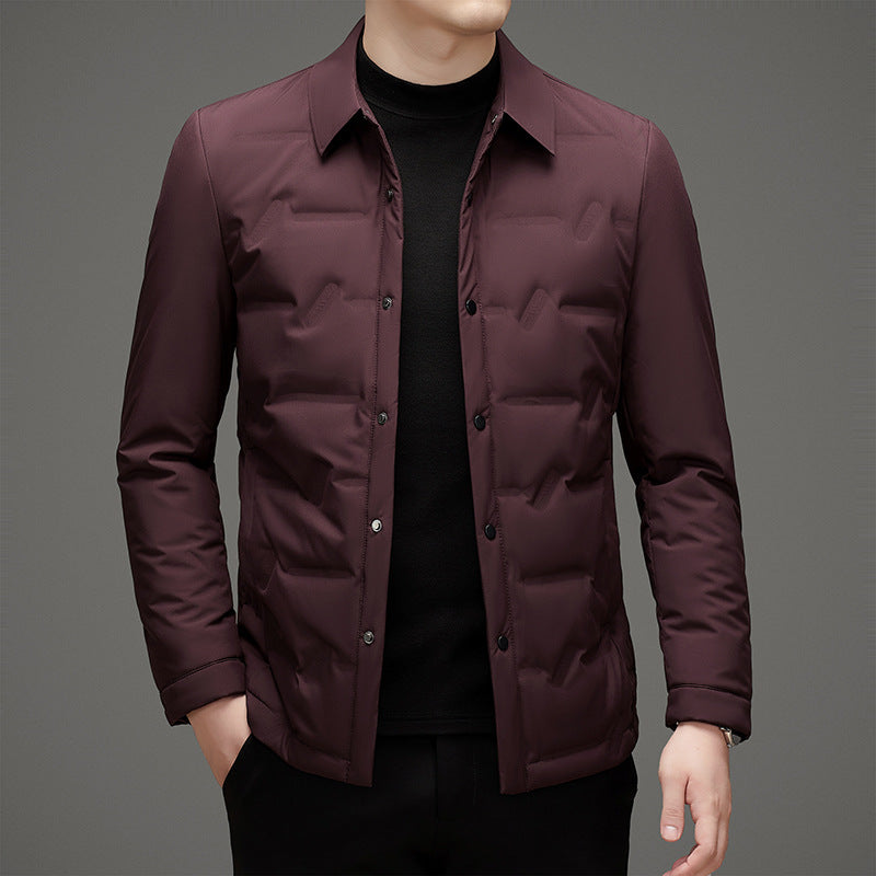 François Blanchet Regal navy down jacket with premium white duck down and turn-down collar