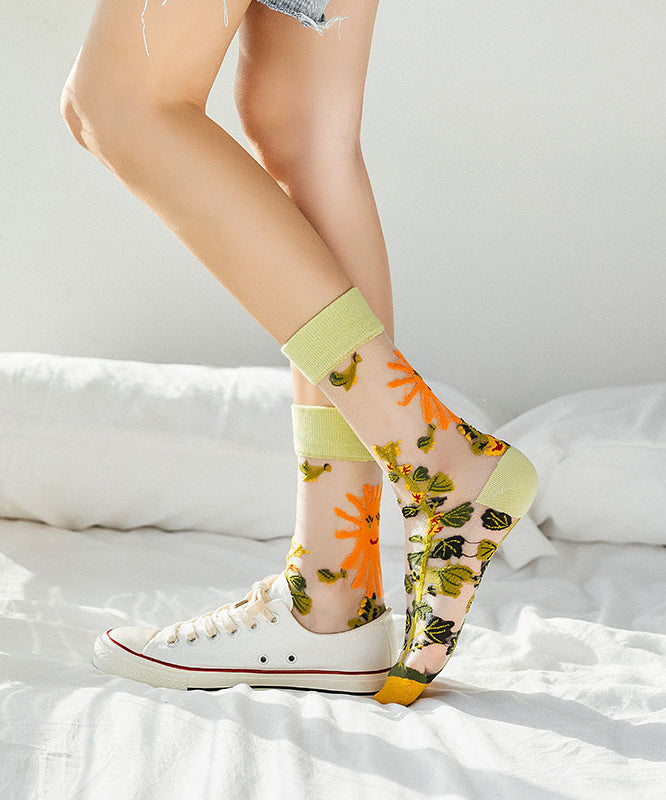 Chaussettes mi-mollet en maille transparente jacquard de style français - Wavlynn