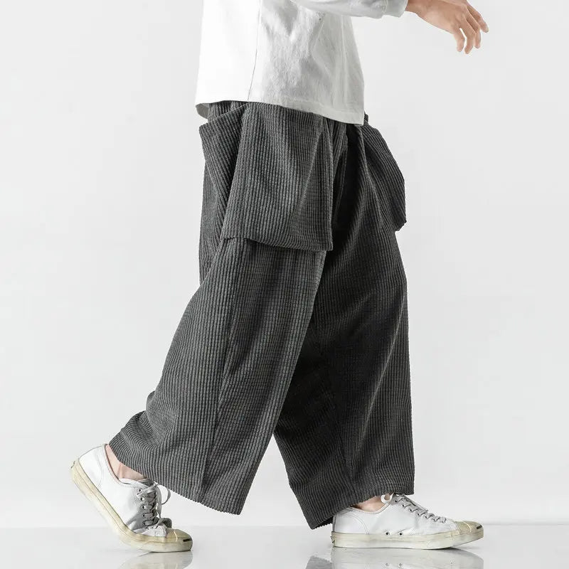 Corian wide straight-leg corduroy sweatpants with elastic drawstring waistband, retro 90s style