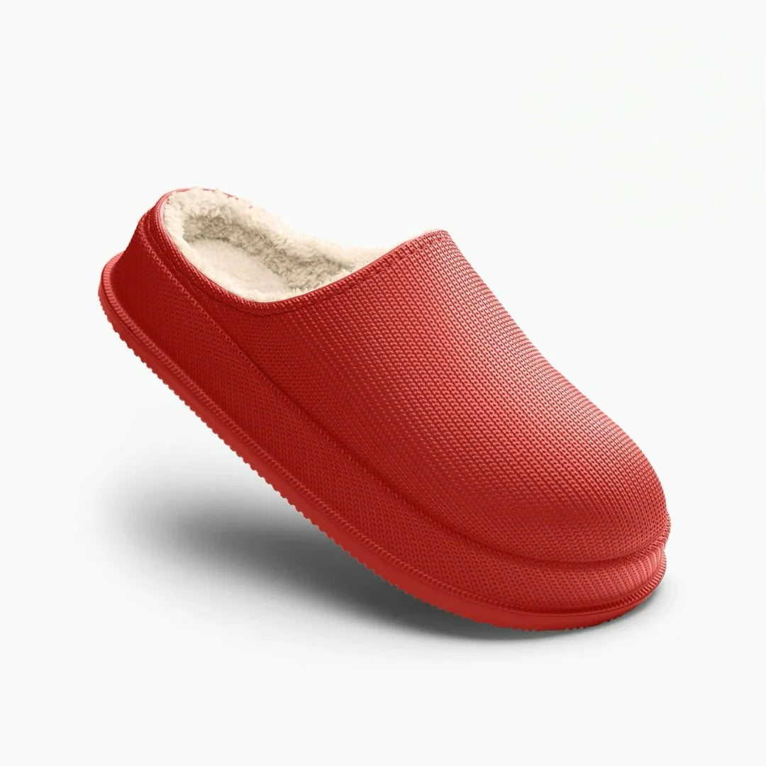Women's cozy cushioned sandals in warm tones with plush interior lining and thick padded sole
