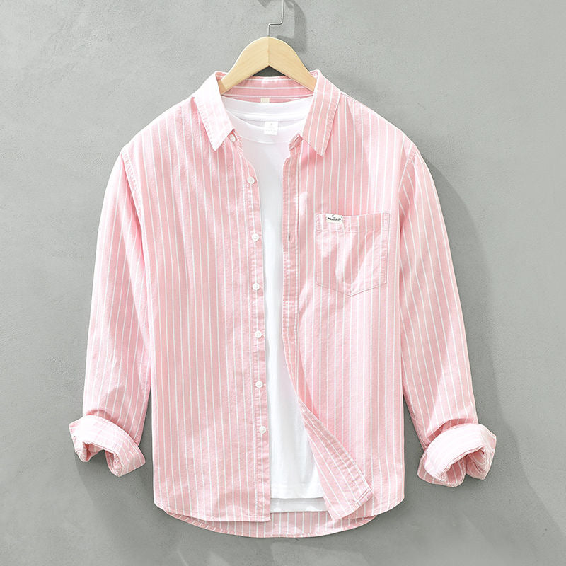 Men's white vertical striped casual shirt relaxed modern fit lightweight everyday style