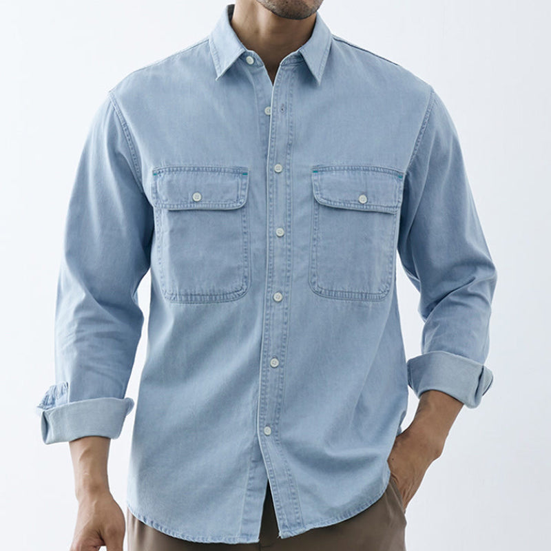 Roberto Russo midnight blue denim jacket slim-fit Italian design with structured tailored silhouette