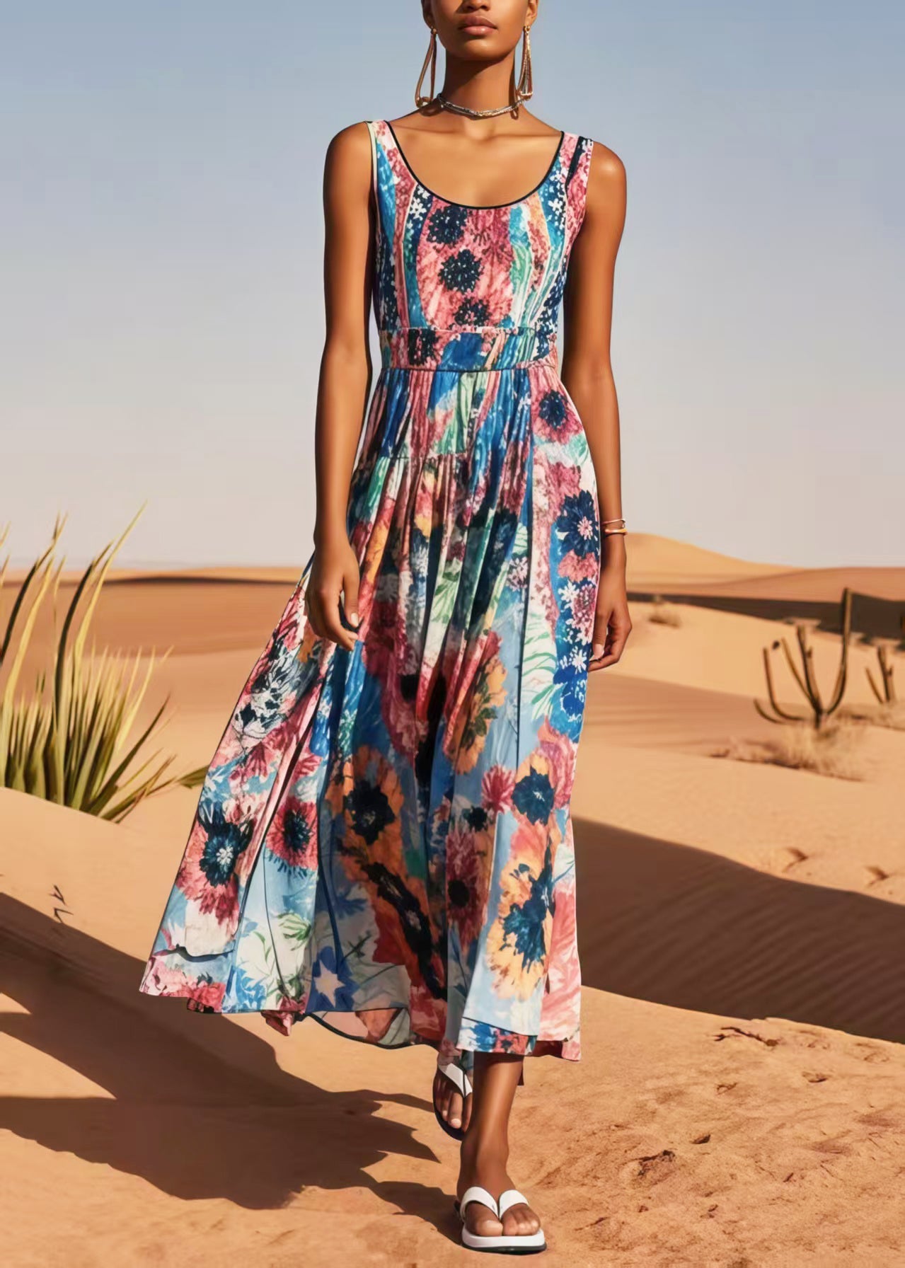 Wavlynn Italian Colorblock Cotton Maxi Dress With Tie Waist For Autumn And Spring Comfort