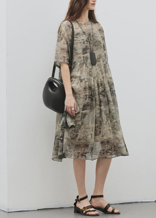 Wavlynn Silk Boho Dress For Women Sleeveless Champagne Patchwork Print Asymmetric Design Elegant Resort Wear