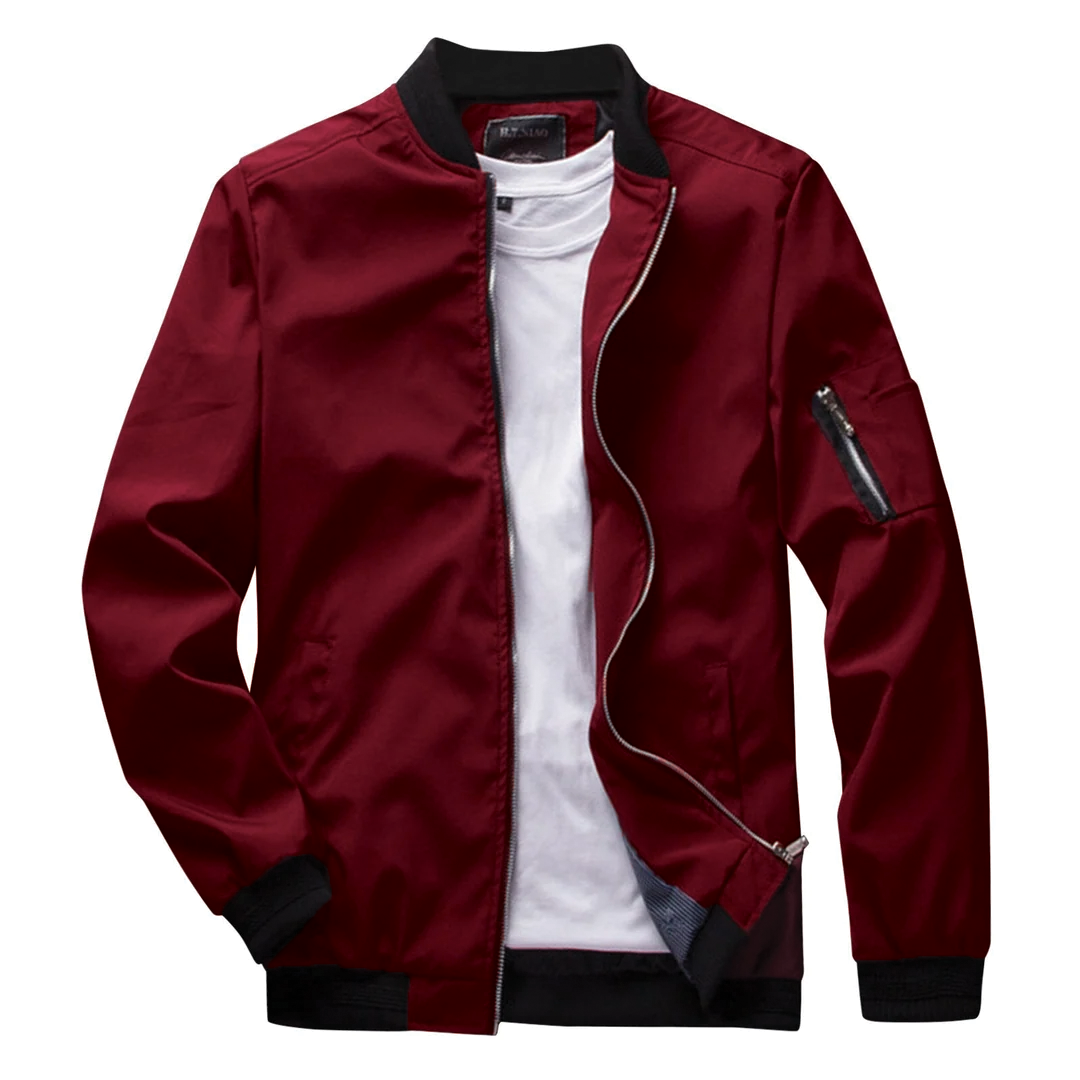 Men's olive green lightweight bomber jacket streetwear waist-length cut layer-friendly everyday style