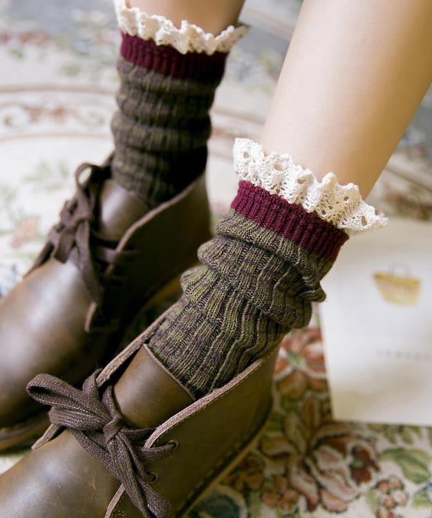 Chaussettes mi-mollet style coréen en dentelle patchwork automne-hiver - Wavlynn