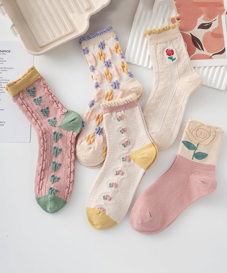 Chaussettes polyvalentes en coton jacquard à volants, version coréenne - Wavlynn