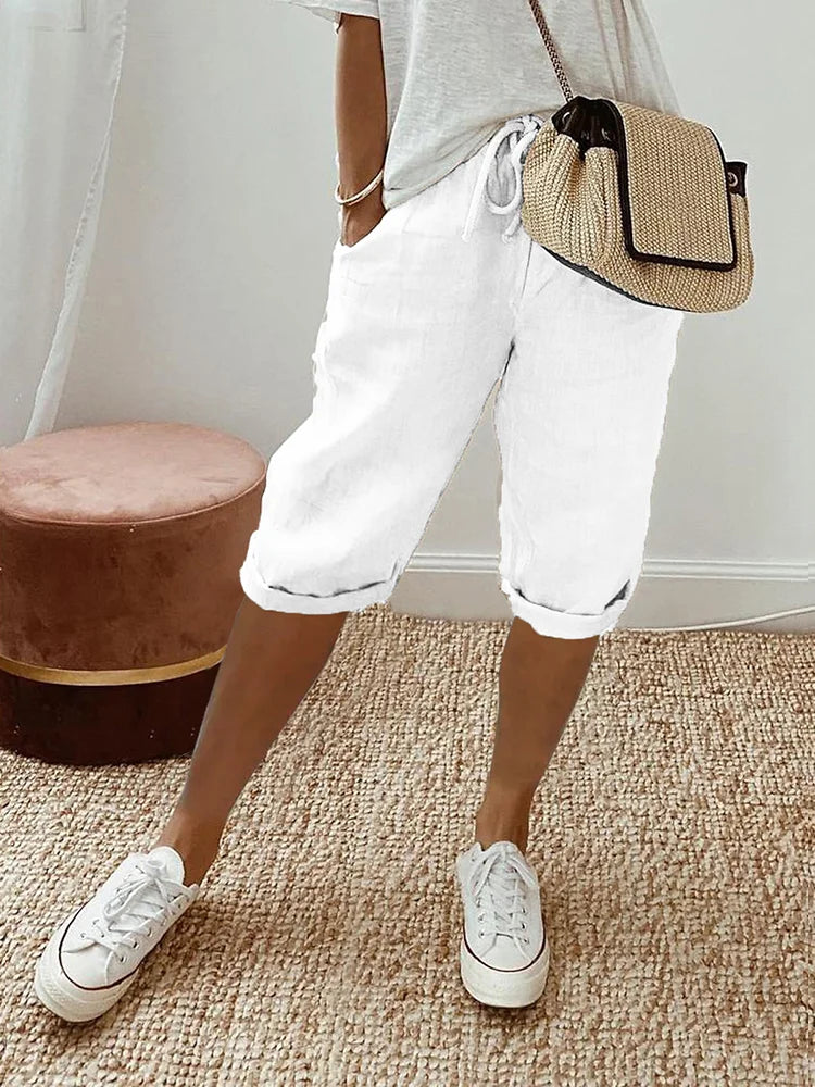 Greta lightweight summer pants in relaxed knee-length cut with adjustable drawstring waist