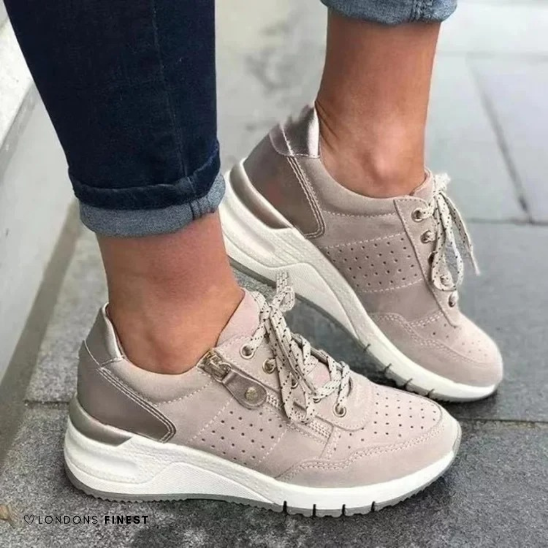 Women's comfort walking shoes in neutral tones with cushioned insole and ergonomic lightweight sole