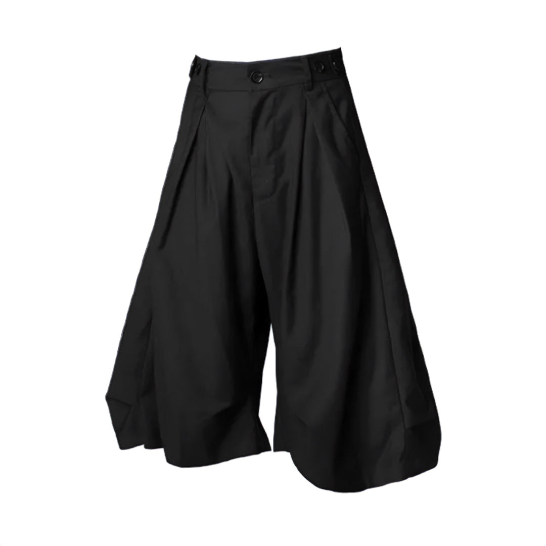 Drape wide-leg bermuda shorts high-waist pleated loose fit calf-length button fly neutral tone