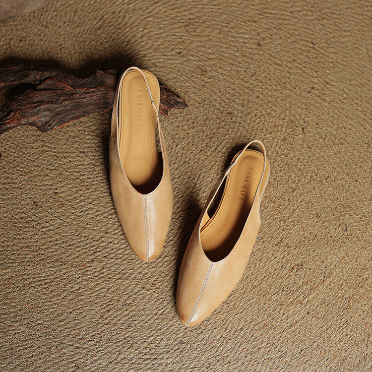 Mauve leather pointed toe slingback flats with premium genuine leather upper for all-day comfort