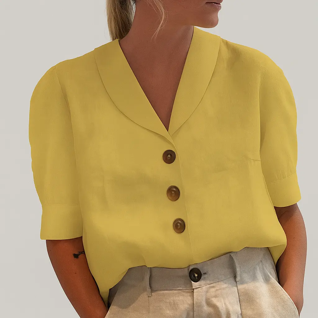 Women's lightweight white cotton-linen blend casual T-shirt with relaxed straight cut for summer