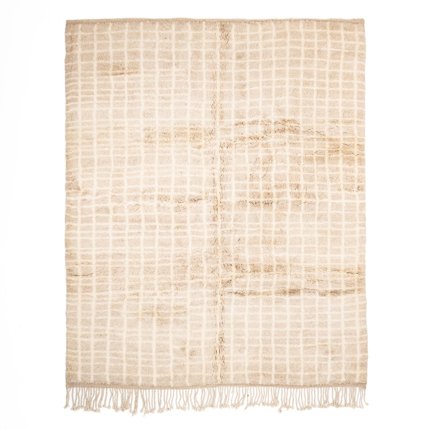 Sandy Gridlines - Luxury Shag Moroccan Rug - Wavlynn