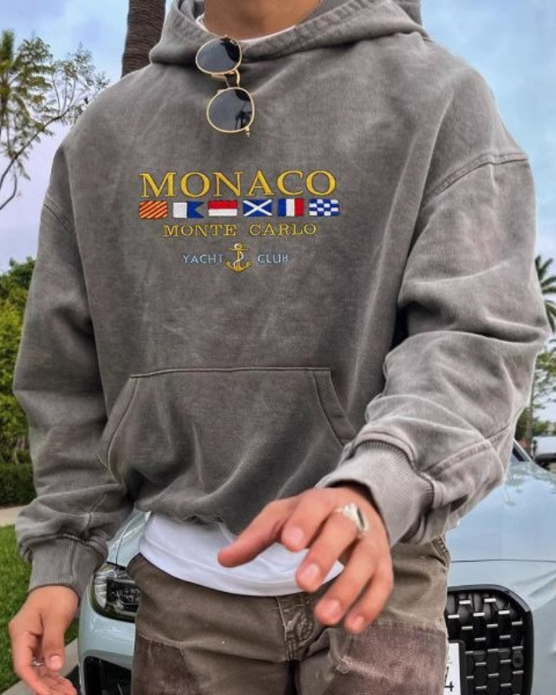 Men's oversized relaxed-fit hooded sweatshirt soft knit fabric embroidered nautical graphic