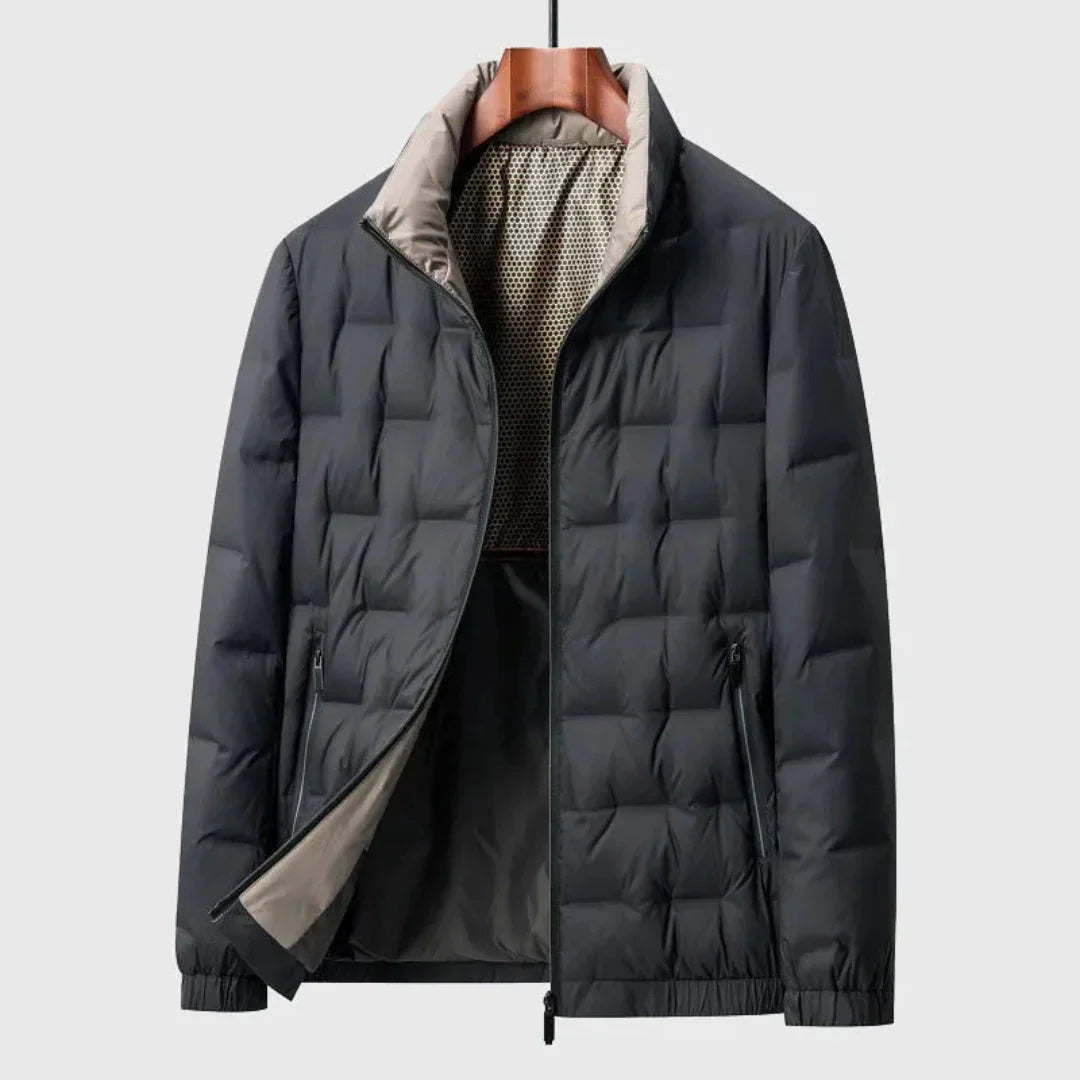 Men's ultra-light quilted down jacket featherweight insulation slim structured silhouette urban outerwear
