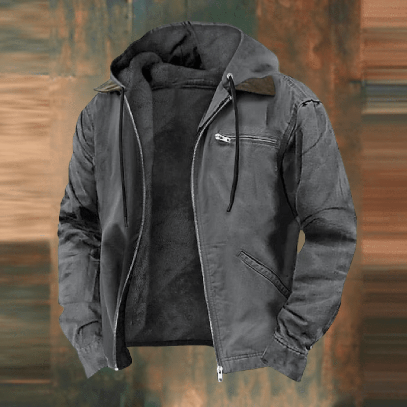 Men's casual zip-up hooded jacket with cozy fleece lining, modern fit, versatile everyday wear