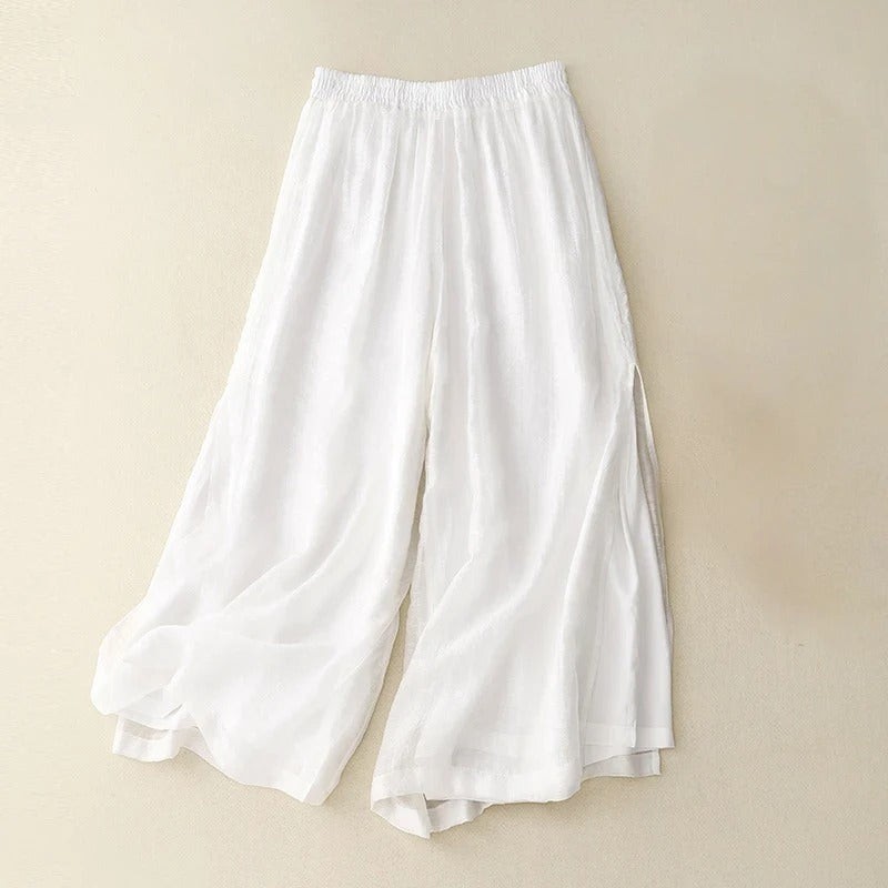 Mira wide-leg linen blend pants in neutral tones with elastic waistband for effortless pull-on style