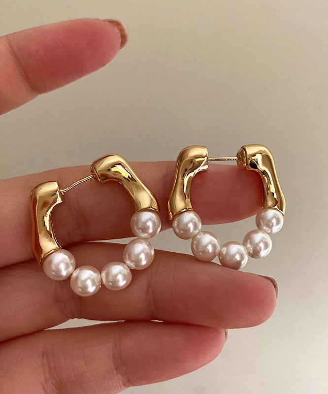 Boucles d'oreilles crΓ©oles modernes en alliage de cuivre et or avec perles - Wavlynn