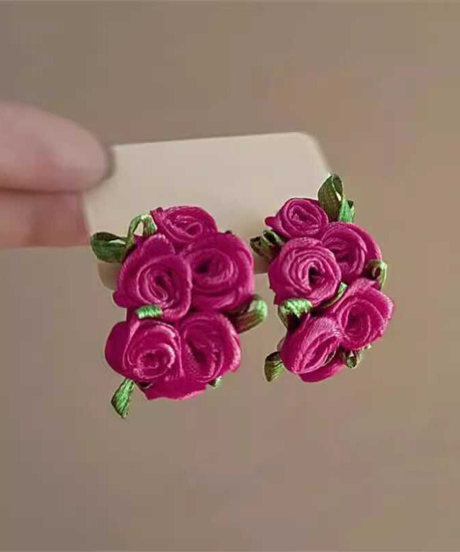 Boucles d'oreilles à tige modernes en tissu rose à fleurs - Wavlynn