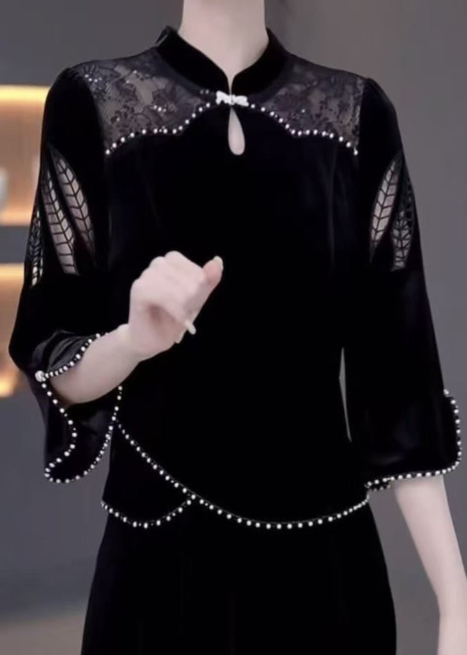 Wavlynn Black Silk Chiffon V Neck Printed Summer Dress Breathable Airy Silhouette for Day to Night Wear main image 0