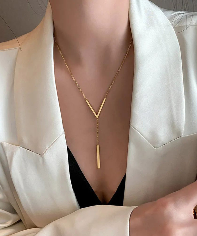 Nouveau collier chaîne longue sexy en forme de V de couleur or - Wavlynn
